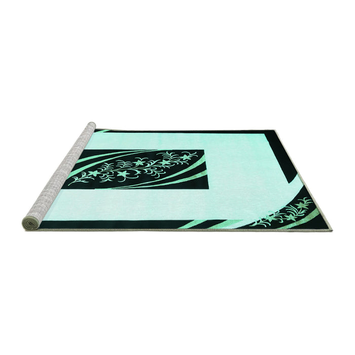 Sideview of Machine Washable Abstract Turquoise Contemporary Area Rugs, wshcon812turq