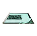 Sideview of Machine Washable Abstract Turquoise Contemporary Area Rugs, wshcon812turq