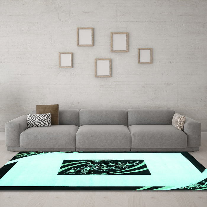 Machine Washable Abstract Turquoise Contemporary Area Rugs in a Living Room,, wshcon812turq