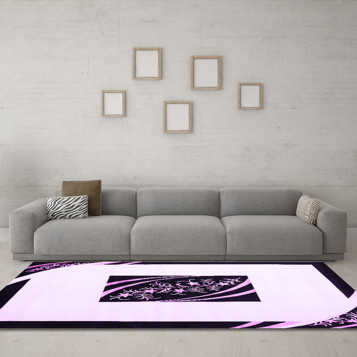 Machine Washable Abstract Purple Contemporary Area Rugs in a Living Room, wshcon812pur