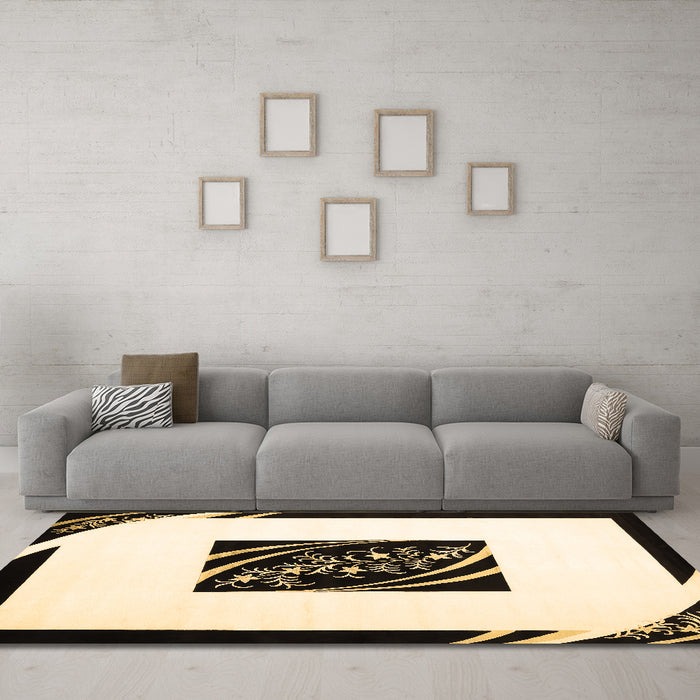 Machine Washable Abstract Brown Contemporary Rug in a Living Room,, wshcon812brn