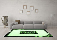Machine Washable Abstract Green Contemporary Rug, wshcon812grn