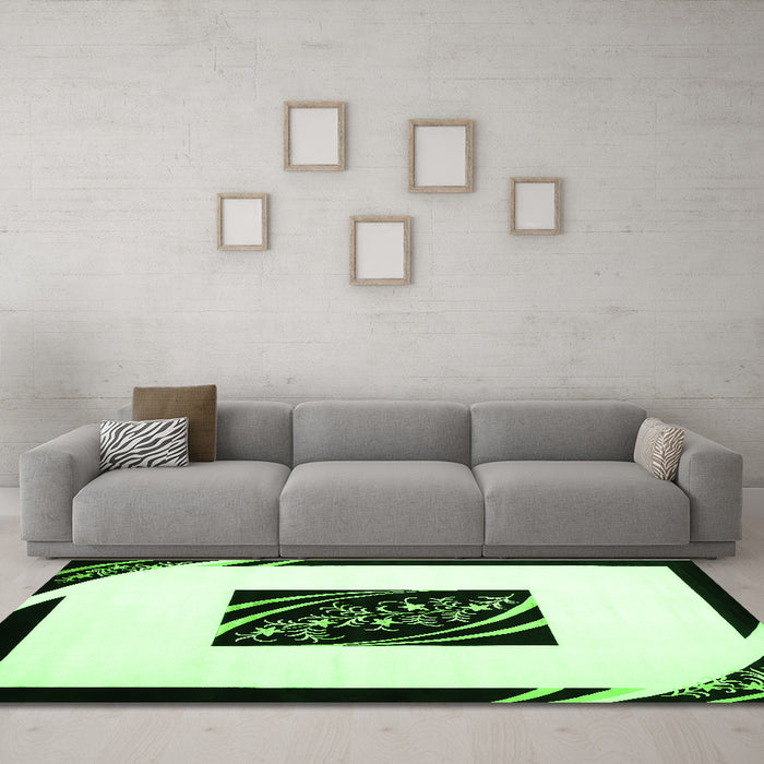 Machine Washable Abstract Green Contemporary Area Rugs in a Living Room,, wshcon812grn