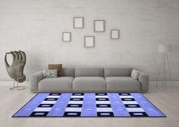 Machine Washable Checkered Blue Modern Rug in a Living Room, wshcon813blu