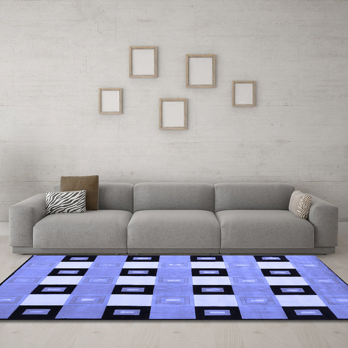 Machine Washable Checkered Blue Modern Rug in a Living Room, wshcon813blu