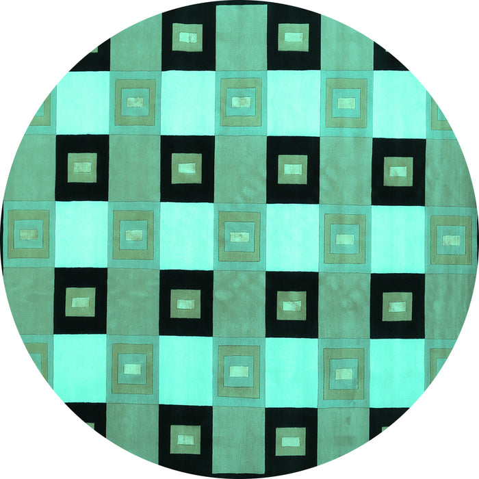 Round Machine Washable Checkered Turquoise Modern Area Rugs, wshcon813turq
