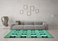 Machine Washable Checkered Turquoise Modern Rug, wshcon813turq