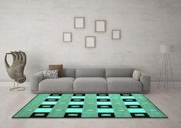 Machine Washable Checkered Turquoise Modern Area Rugs in a Living Room,, wshcon813turq