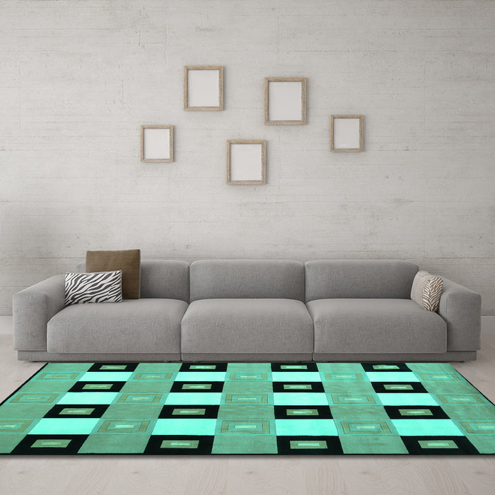 Machine Washable Checkered Turquoise Modern Area Rugs in a Living Room,, wshcon813turq