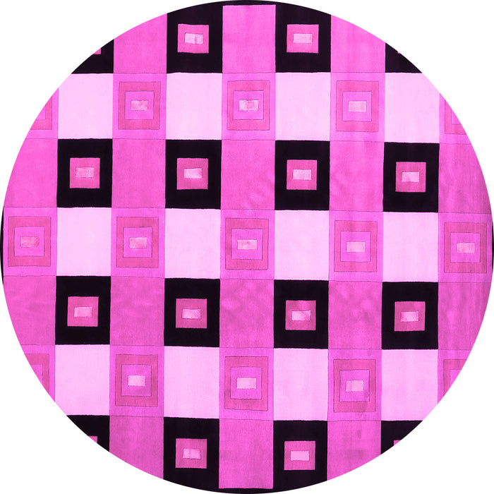 Round Machine Washable Checkered Pink Modern Rug, wshcon813pnk