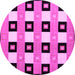 Round Machine Washable Checkered Pink Modern Rug, wshcon813pnk