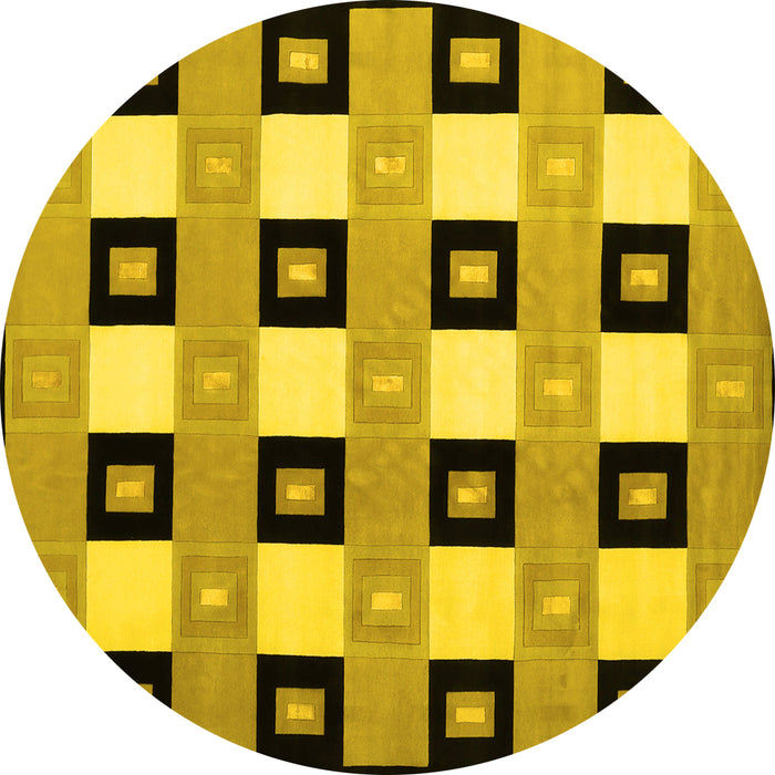 Round Machine Washable Checkered Yellow Modern Rug, wshcon813yw