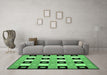 Machine Washable Checkered Emerald Green Modern Area Rugs in a Living Room,, wshcon813emgrn