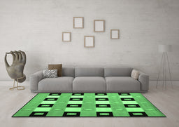 Machine Washable Checkered Emerald Green Modern Area Rugs in a Living Room,, wshcon813emgrn