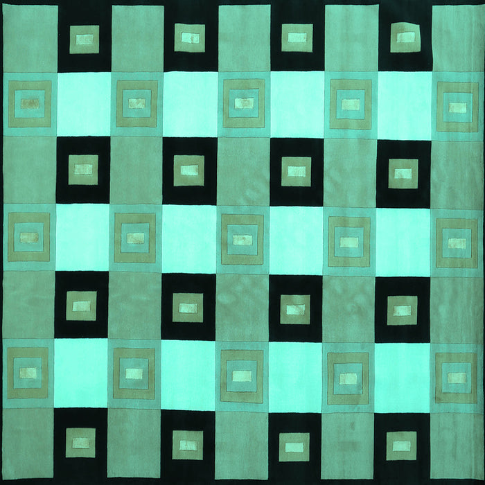 Square Machine Washable Checkered Turquoise Modern Area Rugs, wshcon813turq
