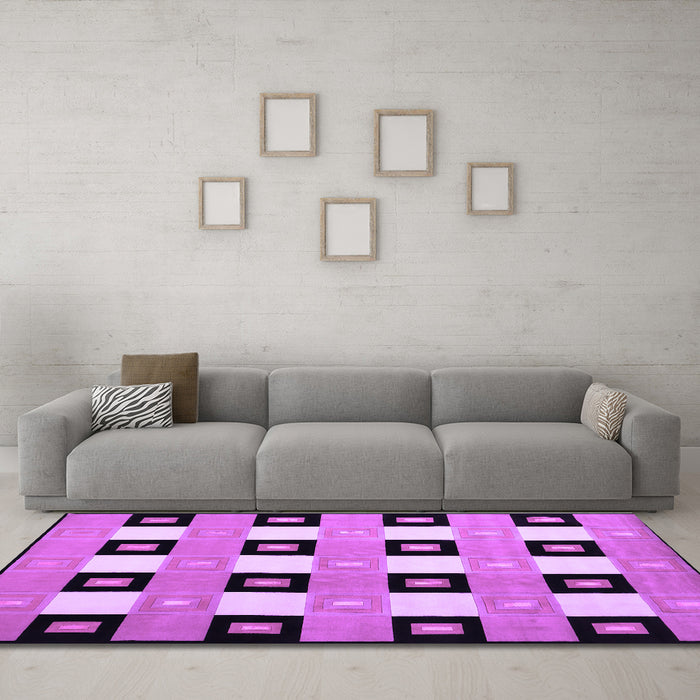 Machine Washable Checkered Purple Modern Area Rugs in a Living Room, wshcon813pur