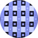 Round Machine Washable Checkered Blue Modern Rug, wshcon813blu