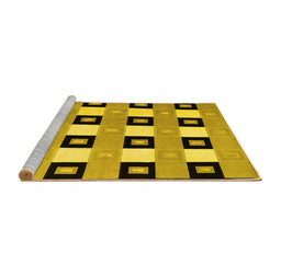 Sideview of Machine Washable Checkered Yellow Modern Rug, wshcon813yw