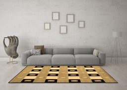 Machine Washable Checkered Brown Modern Rug in a Living Room,, wshcon813brn