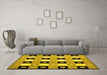 Machine Washable Checkered Yellow Modern Rug in a Living Room, wshcon813yw