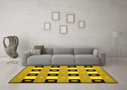 Machine Washable Checkered Yellow Modern Rug in a Living Room, wshcon813yw