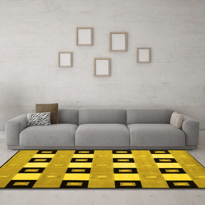 Machine Washable Checkered Yellow Modern Rug in a Living Room, wshcon813yw