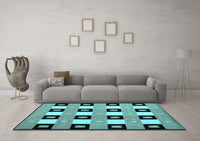 Machine Washable Checkered Light Blue Modern Rug, wshcon813lblu