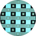 Round Machine Washable Checkered Light Blue Modern Rug, wshcon813lblu