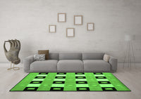 Machine Washable Checkered Green Modern Rug, wshcon813grn