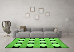 Machine Washable Checkered Green Modern Area Rugs in a Living Room,, wshcon813grn