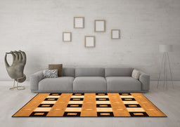 Machine Washable Checkered Orange Modern Area Rugs in a Living Room, wshcon813org
