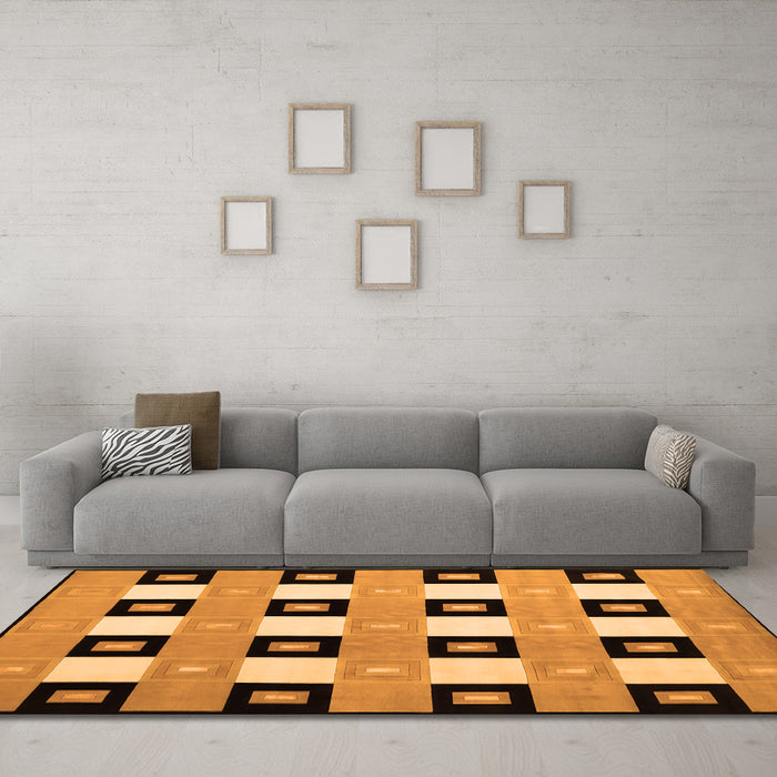 Machine Washable Checkered Orange Modern Area Rugs in a Living Room, wshcon813org