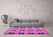 Machine Washable Checkered Pink Modern Rug in a Living Room, wshcon813pnk