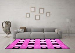 Machine Washable Checkered Pink Modern Rug in a Living Room, wshcon813pnk