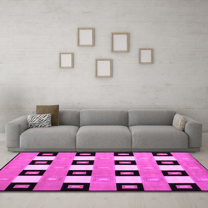 Machine Washable Checkered Pink Modern Rug in a Living Room, wshcon813pnk