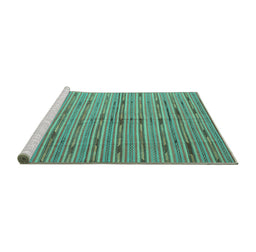 Sideview of Machine Washable Southwestern Turquoise Country Area Rugs, wshcon814turq