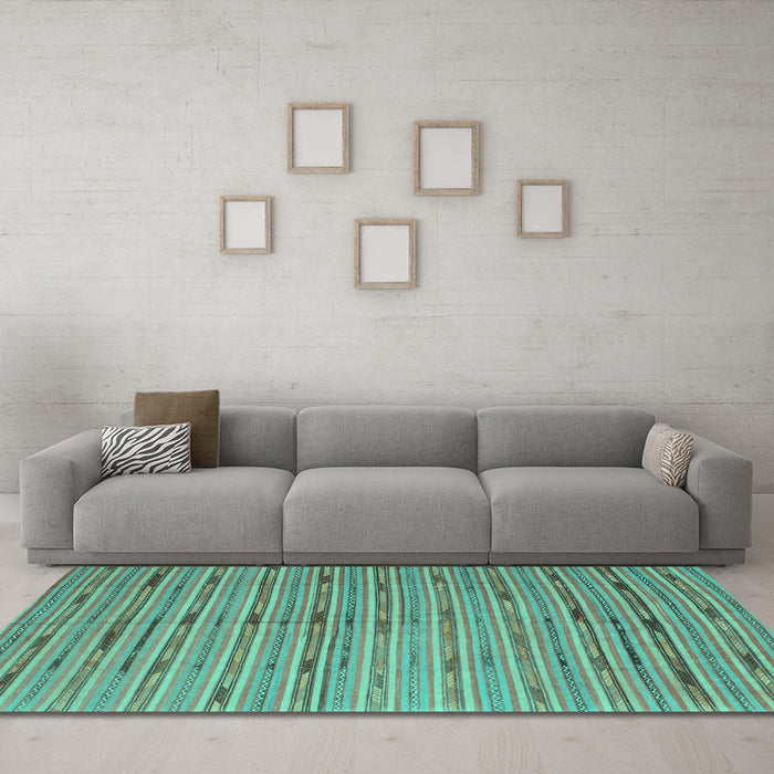 Machine Washable Southwestern Turquoise Country Area Rugs in a Living Room,, wshcon814turq