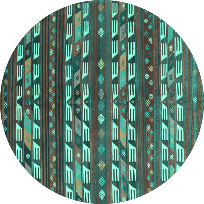 Round Machine Washable Southwestern Turquoise Country Area Rugs, wshcon815turq