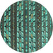 Round Machine Washable Southwestern Turquoise Country Area Rugs, wshcon815turq