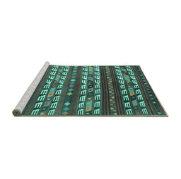Sideview of Machine Washable Southwestern Turquoise Country Area Rugs, wshcon815turq