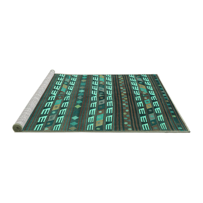 Sideview of Machine Washable Southwestern Turquoise Country Area Rugs, wshcon815turq