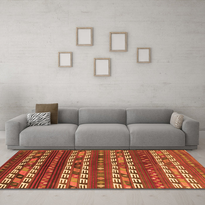 Machine Washable Southwestern Orange Country Area Rugs in a Living Room, wshcon815org