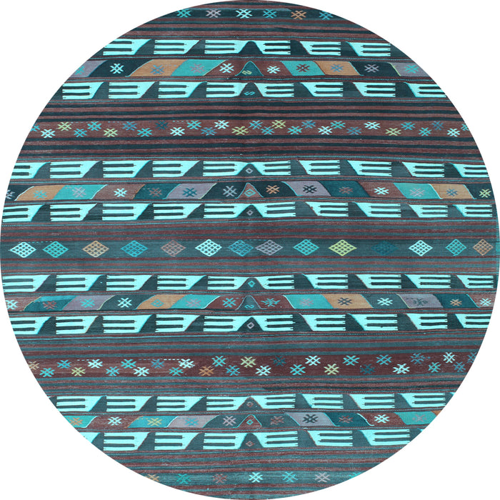 Round Machine Washable Southwestern Light Blue Country Rug, wshcon815lblu