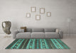 Machine Washable Southwestern Turquoise Country Area Rugs in a Living Room,, wshcon815turq