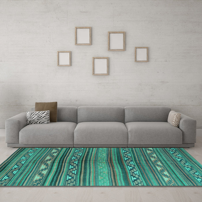 Machine Washable Southwestern Turquoise Country Area Rugs in a Living Room,, wshcon816turq