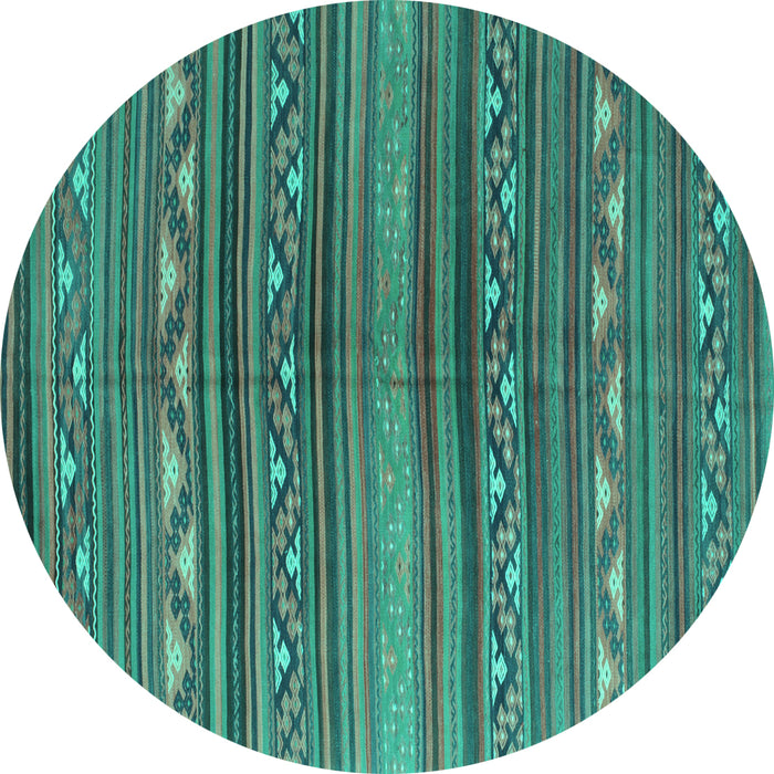 Round Machine Washable Southwestern Turquoise Country Area Rugs, wshcon816turq