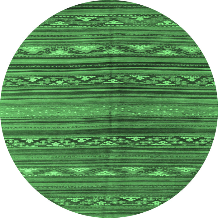 Round Machine Washable Southwestern Emerald Green Country Area Rugs, wshcon816emgrn