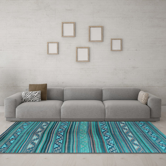 Machine Washable Southwestern Light Blue Country Rug in a Living Room, wshcon816lblu