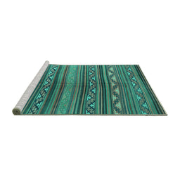 Sideview of Machine Washable Southwestern Turquoise Country Area Rugs, wshcon816turq