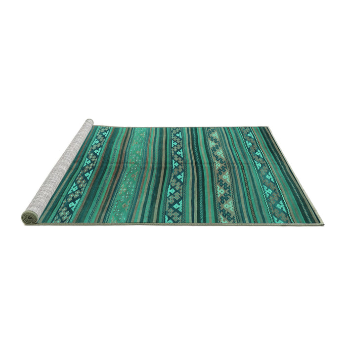 Sideview of Machine Washable Southwestern Turquoise Country Area Rugs, wshcon816turq